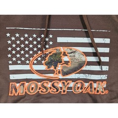 NWT Mossy Oak Hoodie Mens M Brown American Flag Camo Graphic Hunting Pullover