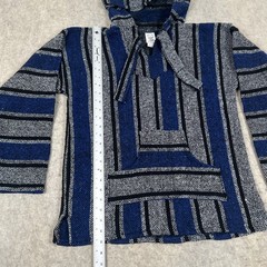 Artesanias Mexican Blue And Black Baja Hoodie Pullover Size Medium