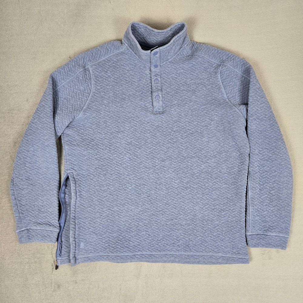 Rhone Weekend Pullover Henley Mens Large Blue Midweight Quilted Fabric *READ