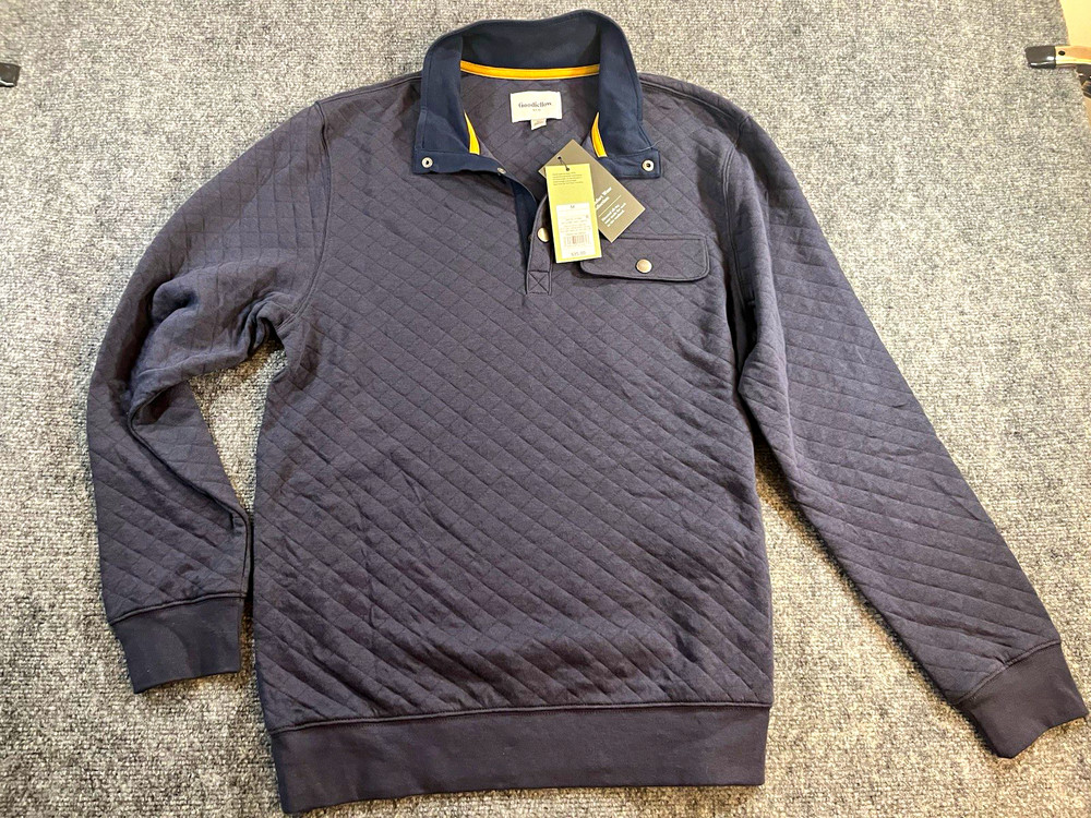 Goodfellow & Co Men’s Quilted Mock Neck Snap Pullover Sweatshirt Navy M