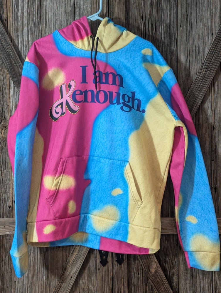 I Am Kenough Barbie Movie Hoodie Mattel Size L Pullover Tie Dye Fleece Lined