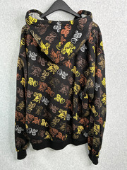 Y2K Paco Jeans Hoodie XXL Black Allover Print Logo Full Zip Pockets Fleece Lined