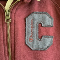 Champion Women’s Maroon Red Plum Full-Zip Hoodie Sweatshirt Jacket C Patch Sz S