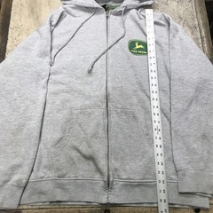 John Deere Mens Gray Full Zip Hoodie Sweatshirt XL Tractor Graphic Stained Read