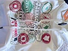 Beautiful Kenya Off-White Hoodie With Passport Stamps And Flag On Sleeve Medium