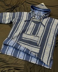 Royal Blue Striped Grunge Knit Sweatshirt Pullover Hoodie | Unisex Size S