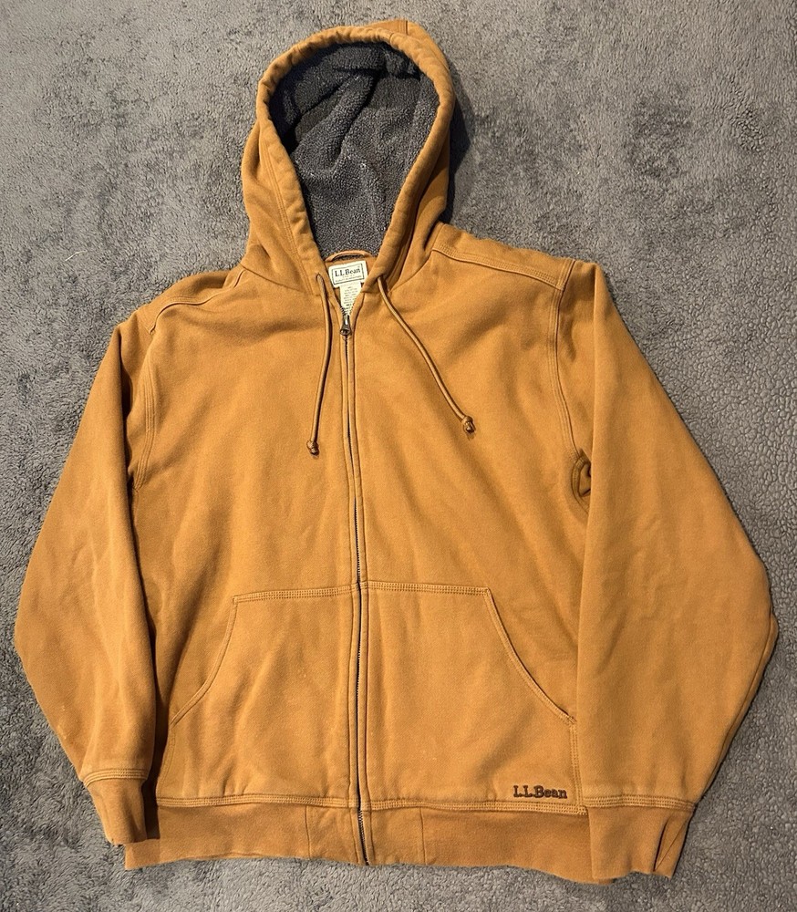 L.L. Bean Katahdin Iron Works Hoodie Full Zip Mens M Fleece Lined Yellow/Tan