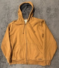 L.L. Bean Katahdin Iron Works Hoodie Full Zip Mens M Fleece Lined Yellow/Tan
