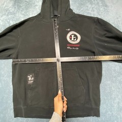 LRG Hoodie Mens Large Black Dark Wash Drawstring Outdoor Full Zip Fleece Lined