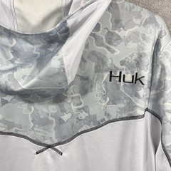 Huk Fishing Hoodie Mens XXL White Blue Camo Performance Sun Shirt Long Sleeve