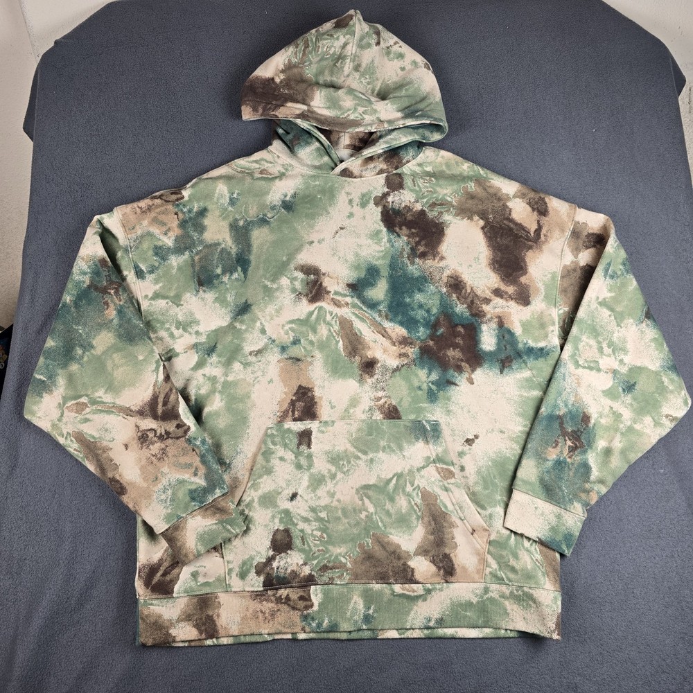 No Boundaries Men’s XL Oversized Fleece Hoodie Tie-Dye Green Brown