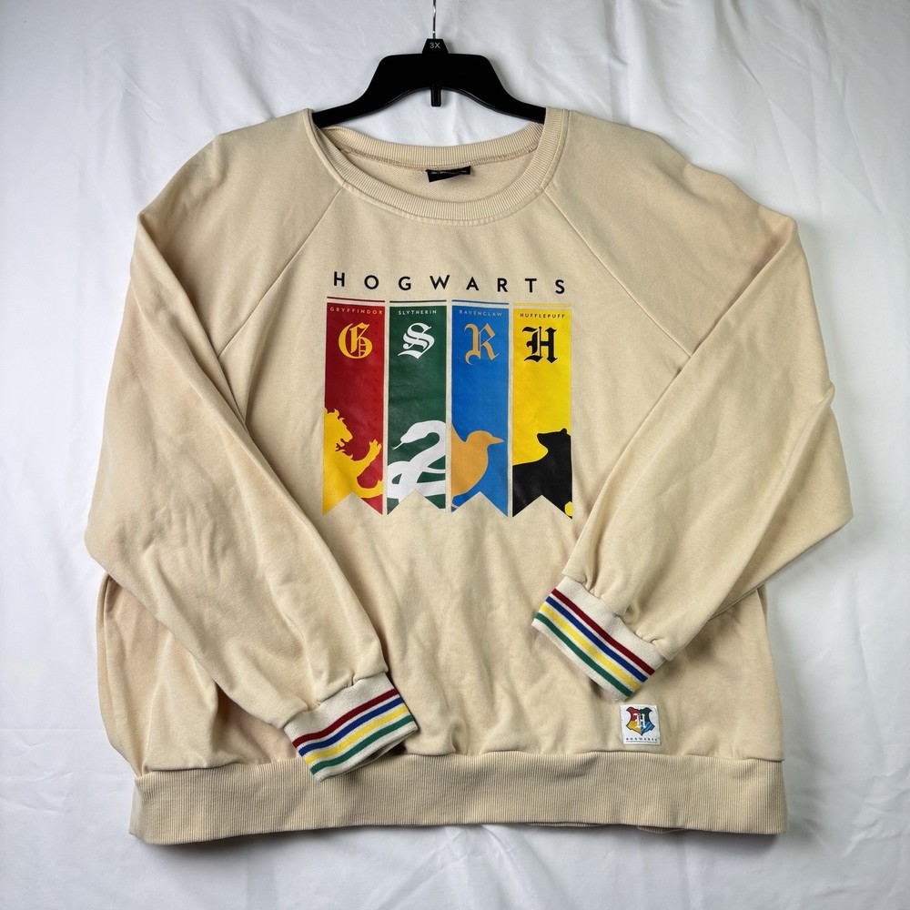 Harry Potter x SHEIN Hogwarts House Banners Sweatshirt Beige Cream Crewneck 3XL