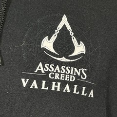 Assassins Creed Valhalla Lapel Ornate Creed Ubisoft Black Hoodie Men’s LARGE