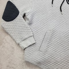 Barstool Sports Hoodie Mens Large Gray Quilted Pullover Pocket Elbow Patches
