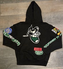 FIRST ROW Spring Break All Over Patch Hoodie Black – Street Wear Fashion Sz S