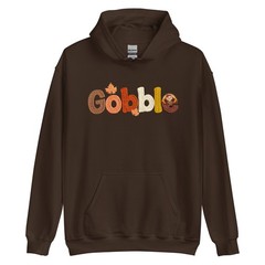 Thanksgiving Turkey Hoodie with Faux Yarn ‘Gobble’ Design Gift (Not Embroidered)