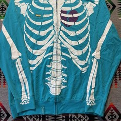 LRG Dead Serious Skeleton Hoodie Mens 2XL Blue Teal Full Zip Vtg Y2K Hip Hop C7