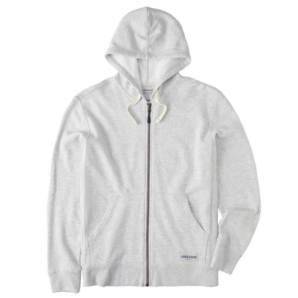 NEW Mens LIFE IS GOOD Solid Simply True Fleece Zip Hoodie Light Heather Gray XL