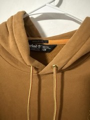 Timberland Men’s Brown Pullover Hoodie Embroidered Tree Logo Fleece S/P