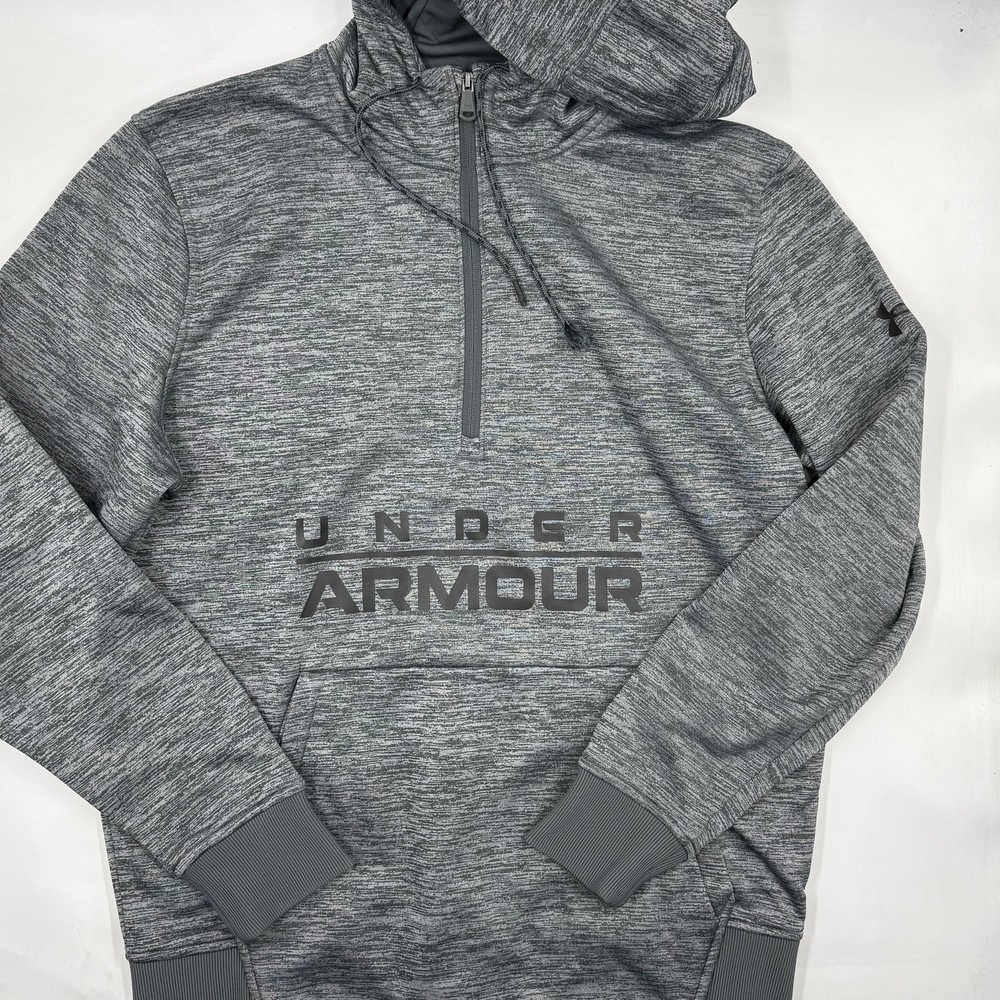Under Armour Hoodie Mens M Gray Pullover Fleece Hooded Pockets Zip Logo