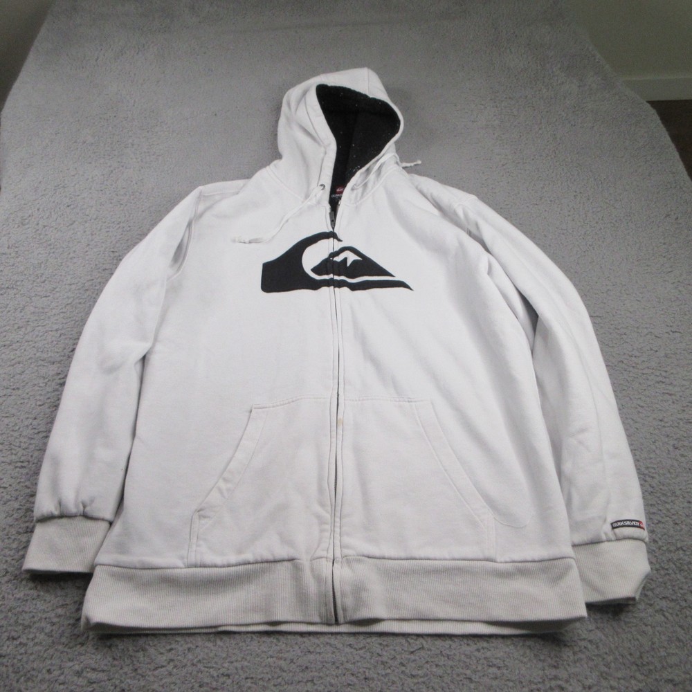 Vintage Quiksilver Full Zip Hoodie Men’s XL White Sherpa Drawstring Skate Y2K