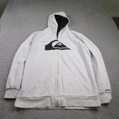 Vintage Quiksilver Full Zip Hoodie Men’s XL White Sherpa Drawstring Skate Y2K