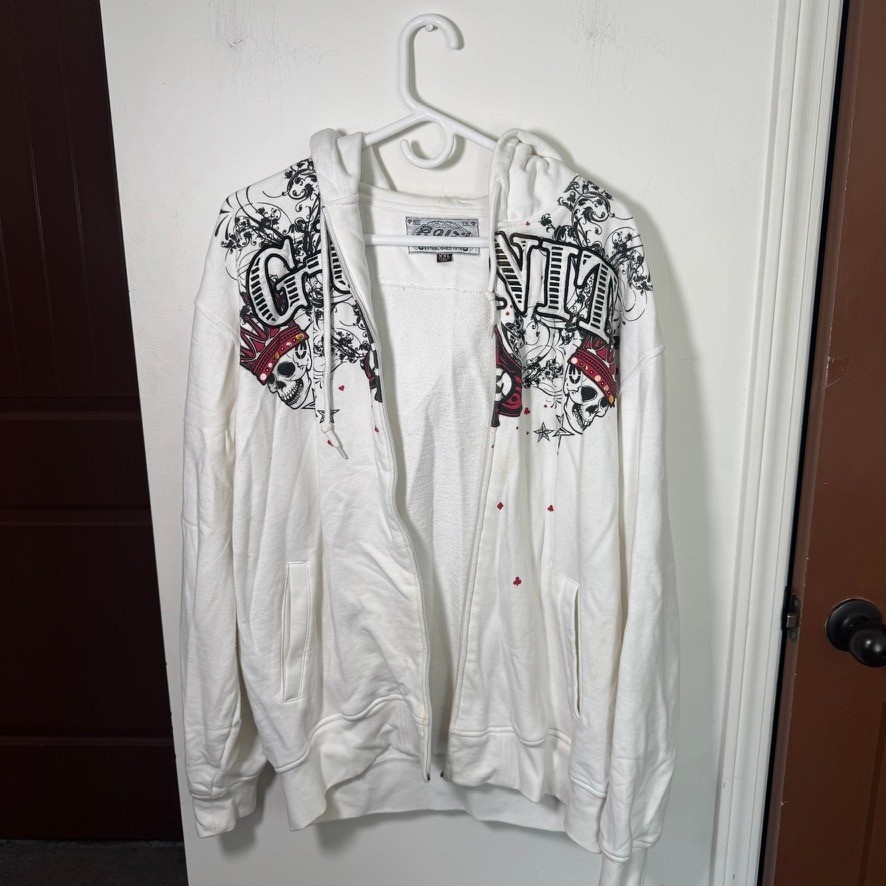 Vintage G-Unit Mens Full Zip Hoodie White Skull Crown XXL Y2K Streetwear READ