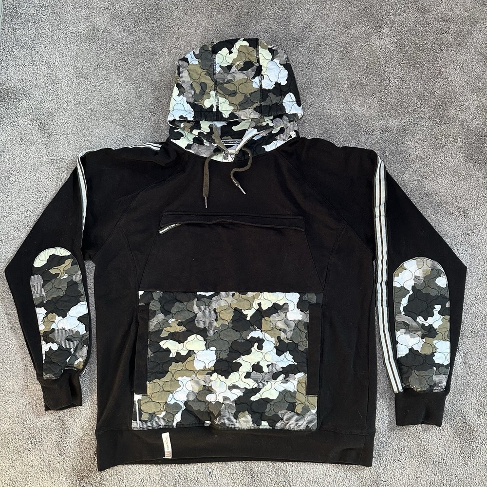 Triple Five Soul Camo Hoodie Mens XXL Black Quilted Patches Skater Style Army