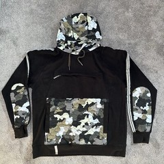 Triple Five Soul Camo Hoodie Mens XXL Black Quilted Patches Skater Style Army