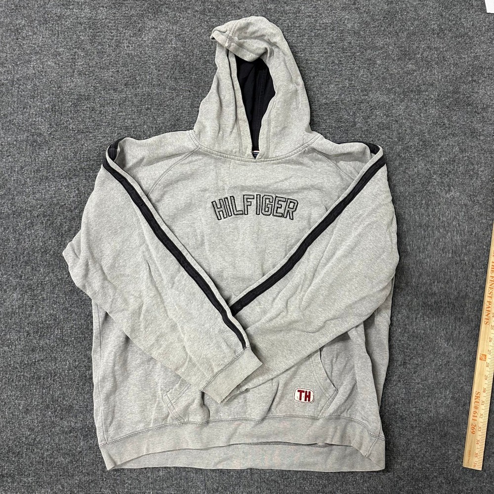 Tommy Jeans Hoodie Mens Size XXL Grey Side Stripe Embroidered Logo Pullover Good