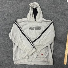 Tommy Jeans Hoodie Mens Size XXL Grey Side Stripe Embroidered Logo Pullover Good
