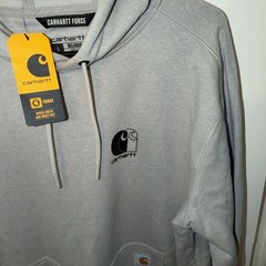 Men’s Carhartt Force Hoodie Large Gray Relaxed Fit Graphic Logo Lightweight