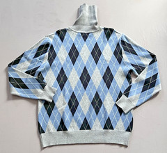 PAUL JONES Men’s Gray & Blue Argyle Knit Turtleneck Sweater Long Sleeve Size M
