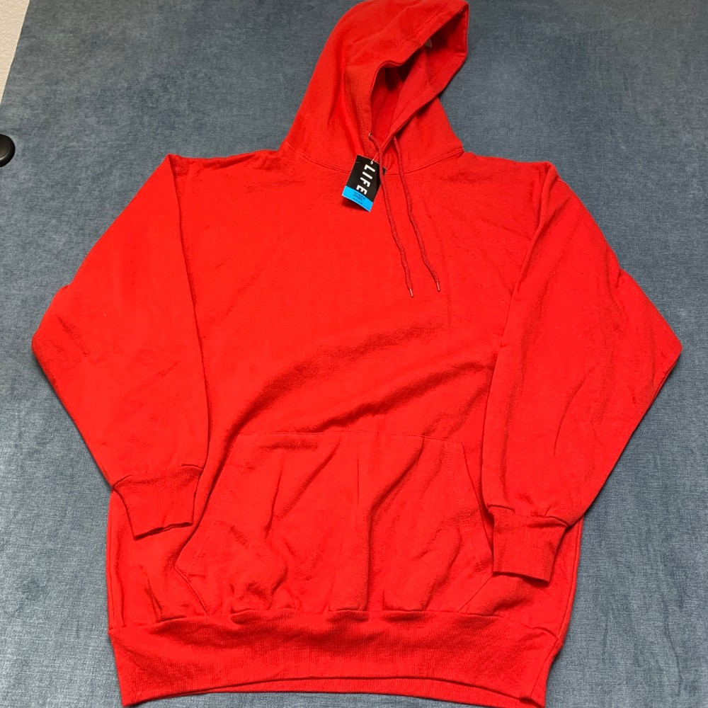Life Authentic Apparel Hoodie Mens 2XL Red Cotton Fleece Lined Drawstring Cozy