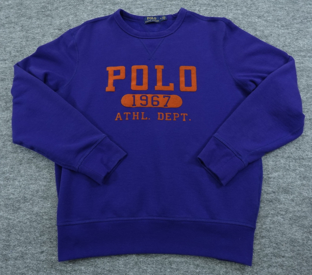 Polo Ralph Lauren Sweatshirt Mens Medium Blue Fleece Crew Neck 1967 Athl Dept