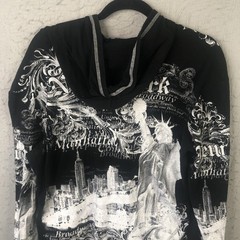 New York New York Hoodie Teens XL Black Full Zip Statue Liberty Graphic USA Y2K