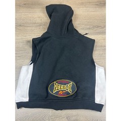 Vintage Reebok Athletic Full Zip Sleeveless Hoodie Vest Black White Mens Medium