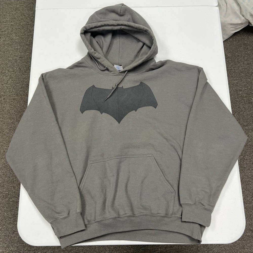 Batman Vs Superman DC Comics Hoodie Mens L Gray Bat Symbol Graphic Sweatshirt