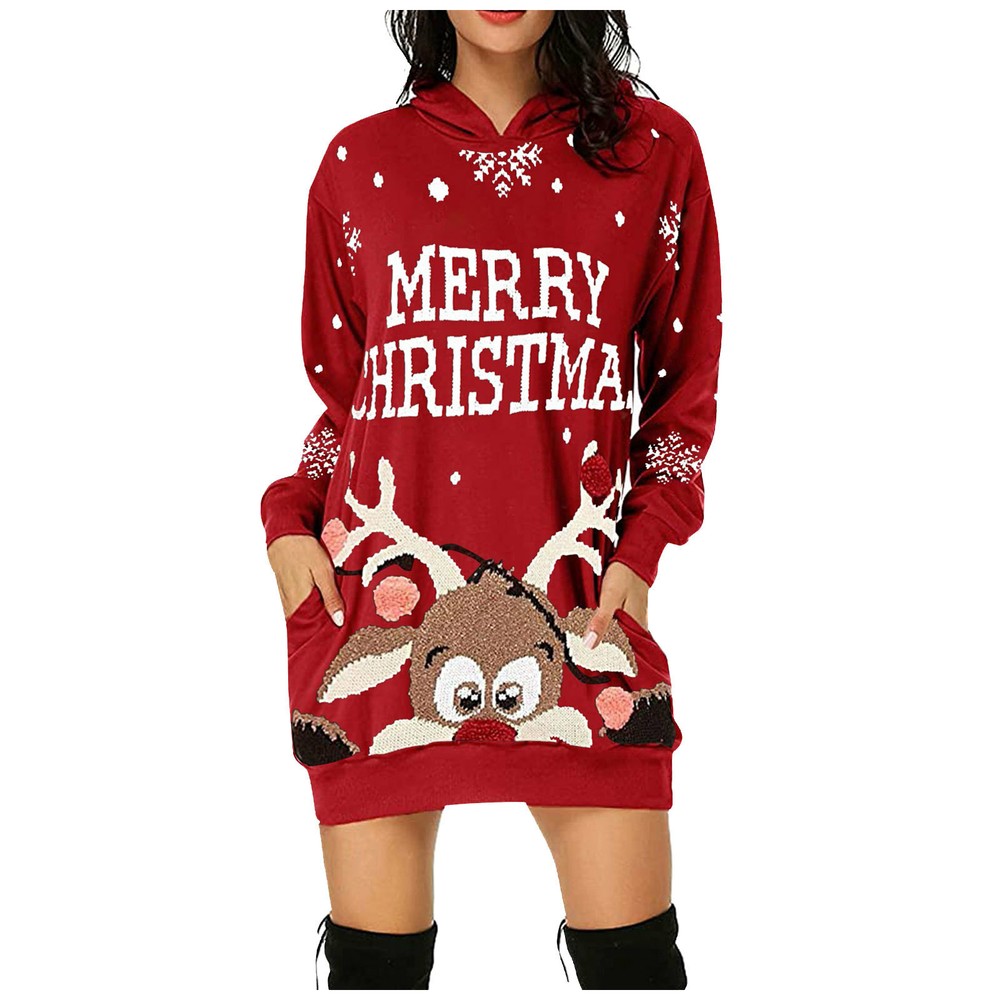 Merry Christmas Hoodie Jacket Women Sweatshirt Mini Tank Dress Top Shirt Xmas US