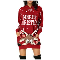 Merry Christmas Hoodie Jacket Women Sweatshirt Mini Tank Dress Top Shirt Xmas US
