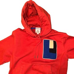 Lacoste LIVE Hoodie Mens XXS Red Oversized Chenille Logo Pullover SH3613