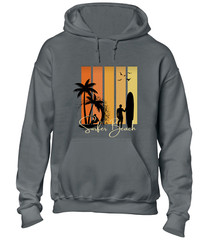 SURFER BEACH SILHOUETTE HOODY HOODIE CASUAL SUMMER HOLIDAY CLOTHING FUNNY TOP