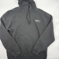 PUMA Hoodie Mens M Gray Pullover Fleece Hooded Pockets Drawstring Logo