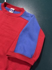 Vintage 80s Short Sleeve Crewneck Sweatshirt Men’s Large Red Blue Color Block