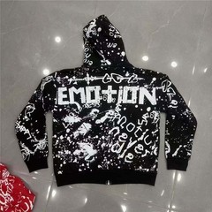 Mixed Emotion – Printed Lettering Print Zippered Hooded Sweatshirt