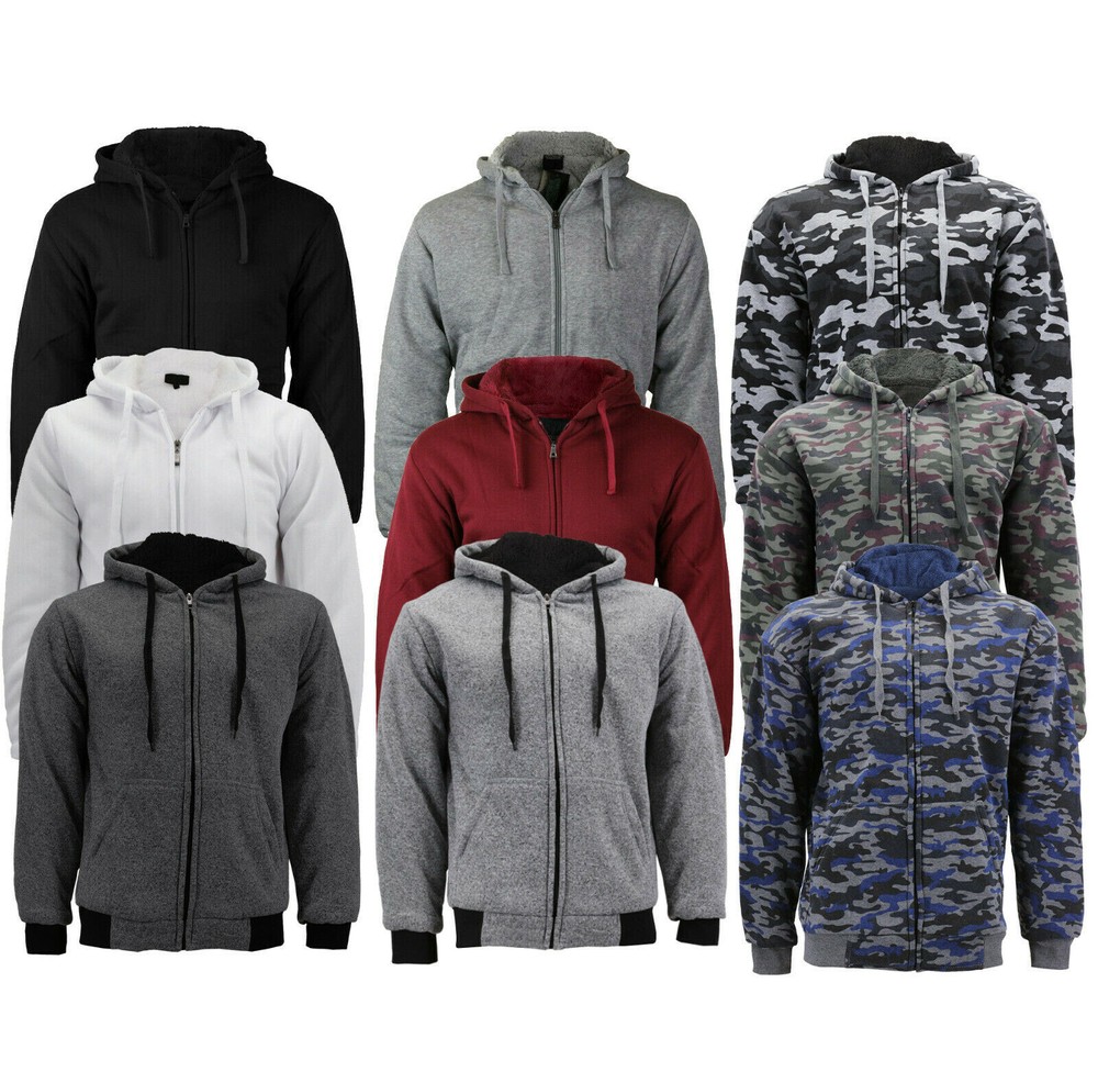 Men’s Athletic Warm Soft Sherpa Lined Fleece Zip Up Sweater Jacket Hoodie