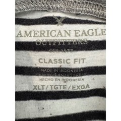 American Eagle Striped Henley Hoodie Mens XLT Black White Classic Fit Pullover