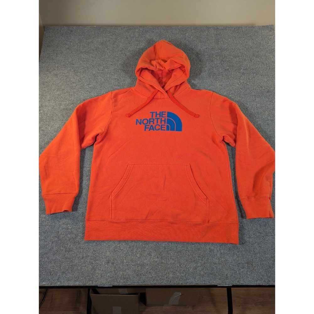 The North Face Mens Orange Blue Logo Pullover Hoodie Sweatshirt Large #2375