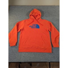 The North Face Mens Orange Blue Logo Pullover Hoodie Sweatshirt Large #2375