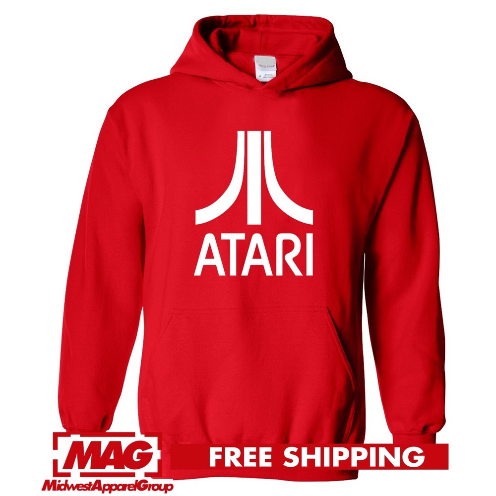 ATARI CLASSIC RED HOODIE Logo Vintage Videogame Retro Gaming Game Sweatshirt